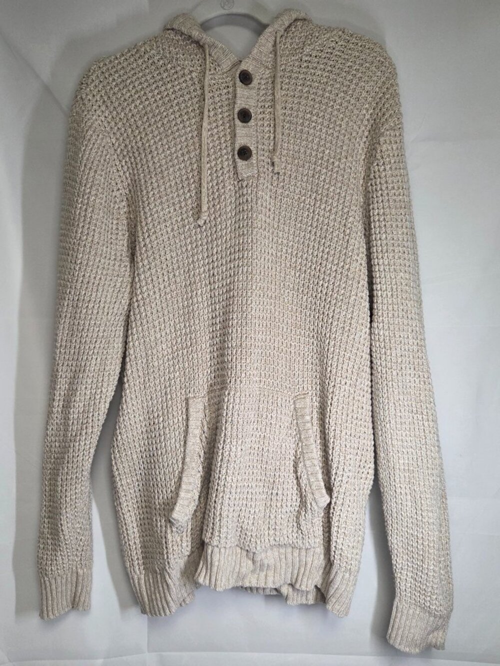 Old Navy Men's XL Tall Waffle Knit Henley Hoodie Sweater Beige Cream 3 button ne